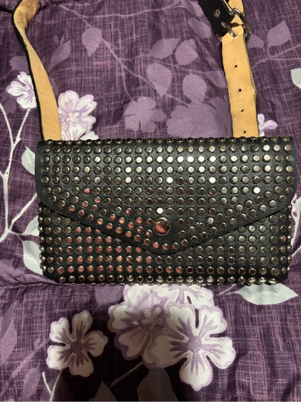 Black Studded Envelope Clutch comes with a detachable strap